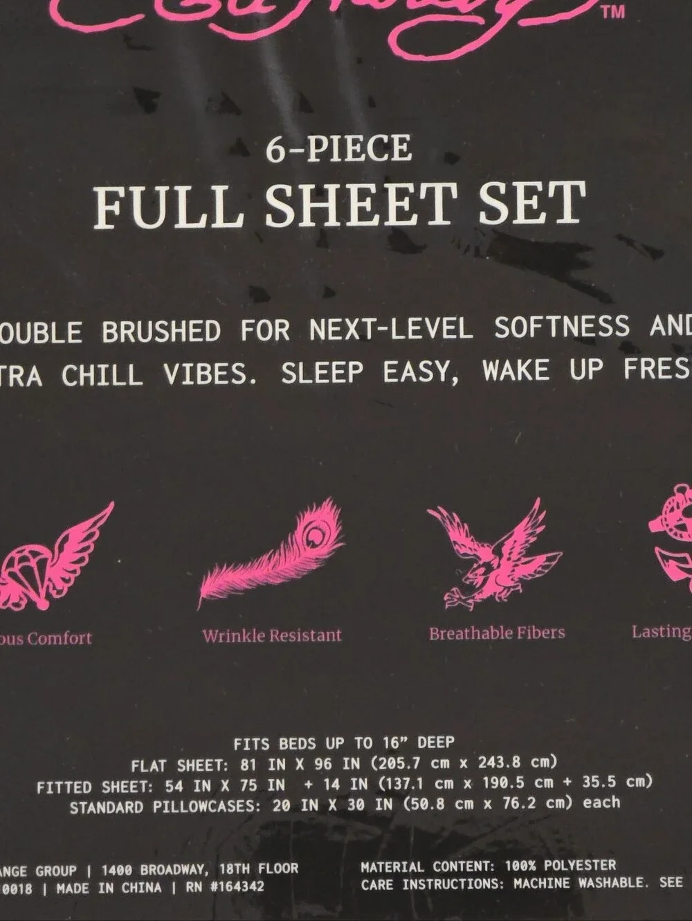 Ed Hardy 6 Piece White And Grey Tattoo Full Sheet Set. NWT